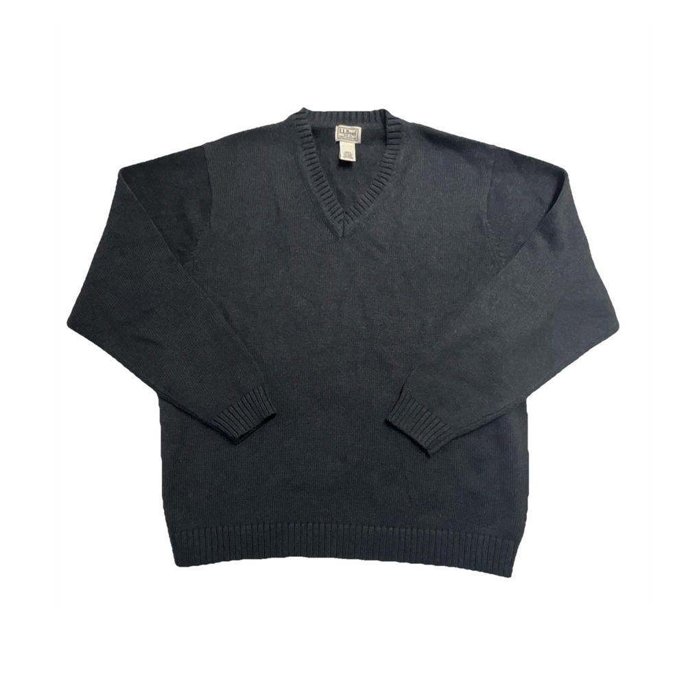 L.L. Bean Men's Black Knit V-Neck Pullover Sweater Long Sleeve XL Regular‎